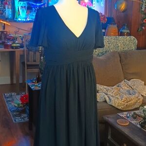 Azazie Navy Blue Ruched Wrap Maxi Dress for Wedding Guest